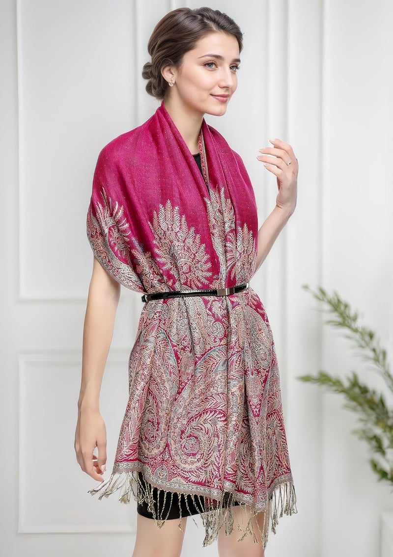 Achillea Big Paisley Pashmina Shawl Wrap for Women – Elegant Scarf for Weddings, Evening Dresses, Festivals & Daily Wear - Image 4